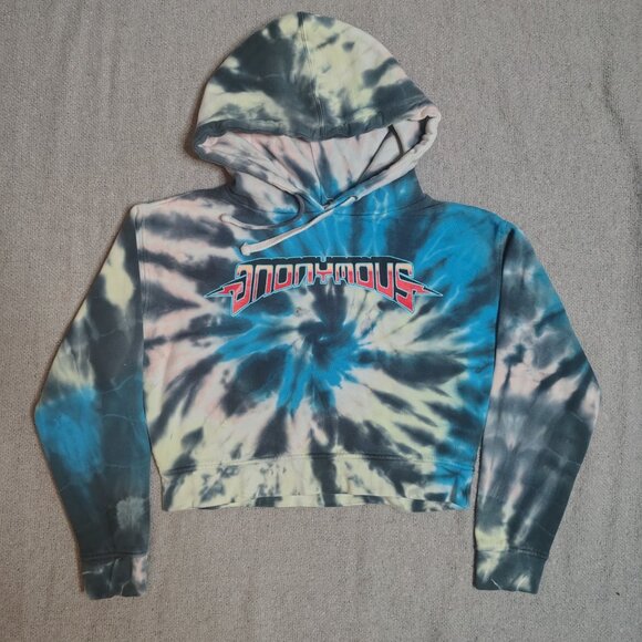 Anonomous Cropped Hoodie Womens Size Small Tye Dye Oversized Boxy Y2K - Picture 1 of 9